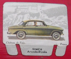 Plaque Simca Aronde. N° 12. Les Grandes Marques D'automobiles. Chocolat Cafés Martel Mota. Plaquette Métal Vers 1960 - Placas En Aluminio (desde 1961)