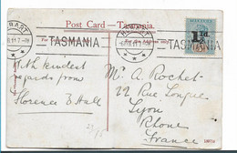 TASMANIEN 031 / Neuer Wertaufdruck Von 1904 Auf Ansichtskarte 1911 Nach Lyon, Frankreich - Cartas & Documentos