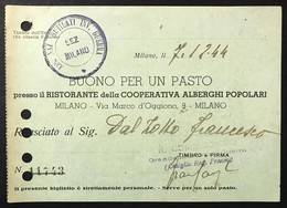 Ass. Naz. Mutilati Inv. Guerra Buono Per Un Pasto 1944 Milano LOTTO 4344 - Altri & Non Classificati