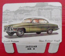 Plaque Jaguar MK X N° 75. Les Grandes Marques D'automobiles Chocolat Cafés Martel Mota. Plaquette Métal Vers 1960 - Tin Signs (vanaf 1961)