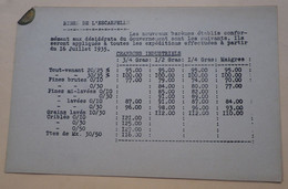 Compagnie Des Mines De L'Escarpelle J. DUVERGER Représentant à CAMBRAI (Nord - 59) Barème Charbons 16 Juillet 1935 - Elektrizität & Gas