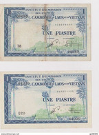 2 BILLETS 1 PIASTRE INDOCHINE LAOS GAMBODGE VIETNAM OCCASION - Indocina