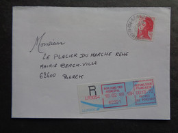 France Vignette Recommandé R LR 3054 Boulogne Sur Mer Principal 10-02-1989 G2 PC62160 Liberté De Gandon Berck Sur Mer - Storia Postale