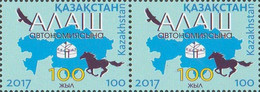 2017 1225 Kazakhstan Birds Horse Map The 100th Anniversary Of The Alash Autonomy MNH - Kazakhstan