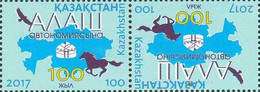 2017 1225 Kazakhstan Tete-beche Birds Horse Map The 100th Anniversary Of The Alash Autonomy MNH - Kazakhstan