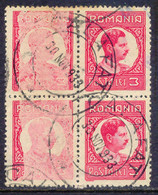 RUMÄNIEN 1930, König Karl II 3 L. Karminlila Gest. Pra.-Viererblock, ABARTEN: Herstellungsbedingte Teilausfall Der Farbe - Used Stamps