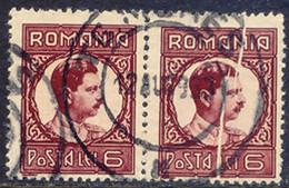 RUMÄNIEN 1930 König Karl II 6L Braunkarmin Gest. Pra.-Paar ABART: Rechte Marke M Zwei Herstellungsbedingte Papierfalten - Used Stamps