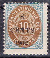 Denmark Danish Antilles (West India) 1902 Normal Frame Mi#24 A I, Error - White Point Between T And S (pos. 82) Hinged - Denmark (West Indies)