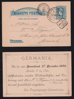 Brazil Brasil 1890 BP 14 40R Dom Pedro Stationery Card Local Use RIO Private Imprint GERMANIA - Brieven En Documenten