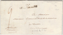 Marque " ARMEE ESPAGNE " Sur Lettre à Destination De Toulon , Lettre écrite à Bord Du Bateau L'ISIS à Barcelone 1825 - Bolli Militari (ante 1900)