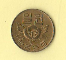 Corea Sud 1 Won 1967 South Korea Rose Of Sharon Brass Coin - Korea (Süd-)