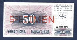Bosnia Herzegovina 50 Dinara 1992 Specimen P12s UNC - Bosnië En Herzegovina