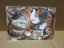 CHAT Carte Moderne Illustrée Gravure Pierre Fonteinas Contresignée Chat Au Coq 50 Exemplaires - Katten