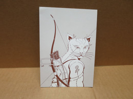 CHAT Carte Moderne Illustrée YVAN MAUGER Astrologie Chinoise Chat Sagittaire Correspondance Autographe - Cats