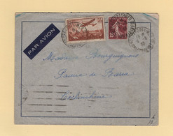 Ligne Nogues - 5-8-1937 - Destination Baria Cochinchine - Rochefort Sur Mer - Arrivee Le 12-8-1937 - Par Avion - 1927-1959 Cartas & Documentos