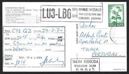 Postal QSL, Radioaficionado Con Franqueo Reducido. Sello De Girasol. Punto Sobre El Río Paraná. QSL Postcard, Amateur Ra - Brieven En Documenten