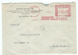 EMA AFS METER STAMP FREISTEMPEL ITALY MONTECATINI CHEMICAL AND MINERARY INDUSTRY MINE 1949 - Minéraux