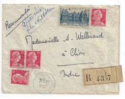 PARIS Lettre Recommandée 15 F Muller 10 F Palais Luxembourg Yv 1011 760 Ob 1955 Dest Clion Indre - Covers & Documents