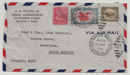 PANAM PAA 1939 USA United States Postage Bison Boston ARGENTINA Buenos Aires Par Avion Correo Aereo Via Air Mail - Aerei