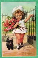 Carte Postale Illustrée Fete Des Meres Fillette Chien Fantaisie ( Format 8,5cm X 13,5cm ) - Fête Des Mères