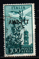 TRIESTE - AMGFTT - 1949 - CAMPIDOGLIO - SOVRASTAMPA SU UN LINEA - VALORE DA 100 LIRE VERDE AZZURRO - USATO - Airmail