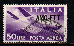 TRIESTE - AMGFTT - 1949 - DEMOCRATICA - SOVRASTAMPA SU UN LINEA - VALORE DA 50 LIRE VIOLETTO - USATO - Poste Aérienne