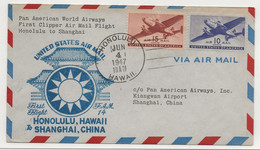 PANAM PAA 1947 FAM 14 USA United States First Clipper Air Mail Flight HONOLULU Hawaii To SHANGAI China - Avions