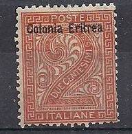 COLONIE ITALIANE ERITREA 1893 SOPRASTAMPATO SASS.  2  MLH VF - Eritrea