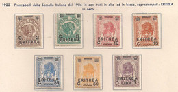 COLONIE ITALIANE ERITREA 1922 FRANCOBOLLI DI SOMALIA DEL 1906-07 SOPRASTAMPATI SASS. 54-60 MLH VF - Eritrea