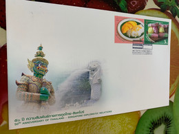 Thailand Stamp FDC 2015 Food Gastronomy Cake Diplomatic Relations Singapore - Bouddhisme