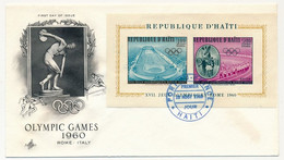 HAITI - Env. FDC Bloc Feuillet Jeux Olympiques De Rome - Port Au Prince - 18 Aout 1960 - Haití