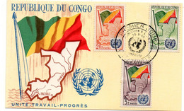 AFRIQUE = CONGO / BRAZZAVILLE 1961 = CARTE MAXIMUM + CACHET PREMIER JOUR + N° 139 / 141 = ADMISSION ONU - FDC