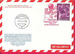 AUSTRIA - 22 BALLONPOSTFLUG - DA WIEN *26.X.1959* PER ZELLENDORF - SU CARTOLINA PRO JUVENTUTE - Par Ballon