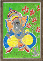Original Painting-  GANESHA- - Acrylic Hand-painting On Art Paper- Indian- Madhubani Style Art Work By Neema - Pasteles