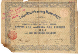 Zuider-Stoomtramweg-Maatschappij Te Breda - Bewijs Van Aandeel Aan Toonder Groot Een Honderd Gulden - 5 Januarij 1881 - Banque & Assurance