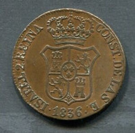 1836.ESPAÑA.MONEDA.ISABEL II.CATALUÑA.6 CUARTOS COBRE.BC - Provinciale Munten