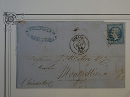 BM9  FRANCE  BELLE LETTRE  1864  ROMANS A MONTPELLIER  +AFFRANCH. INTERESSANT++++ - 1853-1860 Napoleone III