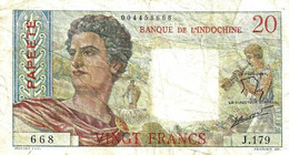 FRENCH POLYNESIA 20 FRANCS GREY MAN HEAD FRONT WOMAN BACK NOT DATED(1963) P21c 3RD SIG VARIETY F+ READ DESCRIPTION!! - Papeete (Französisch-Polynesien 1914-1985)