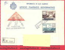 SAN MARINO 1959 - St.Post.025 - Busta FDC Raccomandata "100° FRANCOBOLLO ROMAGNE" - Vedi Descrizione - - Lettres & Documents