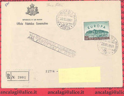 SAN MARINO 1961 - St.Post.028 - Busta FDC Raccomandata "EUROPA" - Vedi Descrizione - - Cartas & Documentos
