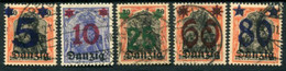 DANZIG 1920 (Aug.-Nov.) Surcharges Used.  Michel 16-20 - Oblitérés