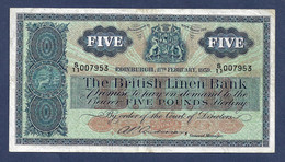 Scotland British Linen Bank 5 Pounds 1959 P161b Low Number VF - 5 Pond