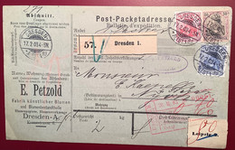 DRESDEN 1903 Germania Paketkarte E.Petzold Künstliche Blumen Stpl BASEL TRANSIT ! >Droguerie Nyon CH (DR Colis Postal - Storia Postale