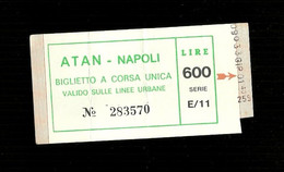 Biglietto Autobus Italia - ATAN Napoli - Corsa Unica Lire 600 - Europa