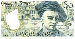 FRANCE 50 FRANCS YELLOWISH QUENTIN DE LA TOUR FRONT & MAN BACK DATED 1992 P152f F+ READ DESCRIPTION !! - 50 F 1976-1992 ''quentin De La Tour''