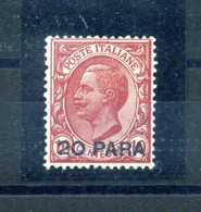 1908 COSTANTINOPOLI N.2 *, 1° Emissione Locale, 20 Para Su 10 Centesimi Rosa - Oficinas Europeas Y Asiáticas