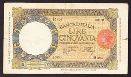 ITALIA - REGNO 50 LIRE (lupa Capitolina - Fascio)  1937  P-54b   VG - 50 Lire