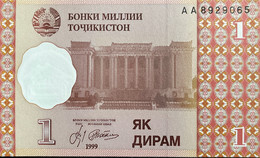 Tajikistan 1 Dirham, P-10 (1999) - UNC - AA Serial Number - Tajikistan