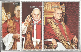 Zaire 1979, Popes J. XXIII. Paul VI, J. Paul I, 3BF IMPERFORATED - Neufs