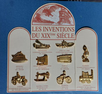 LES INVENTIONS DU XIXeme SIECLE SUR SON SUPPORT - SERIE COMPLETE DE 10 FEVES METAL DORE - 1994 - Autres & Non Classés